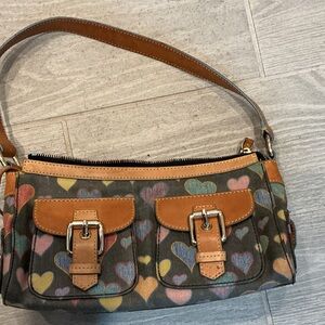 Dooney & Bourke Scribble Hearts Vintage Shoulder Bag in Coated Canvas/Leather